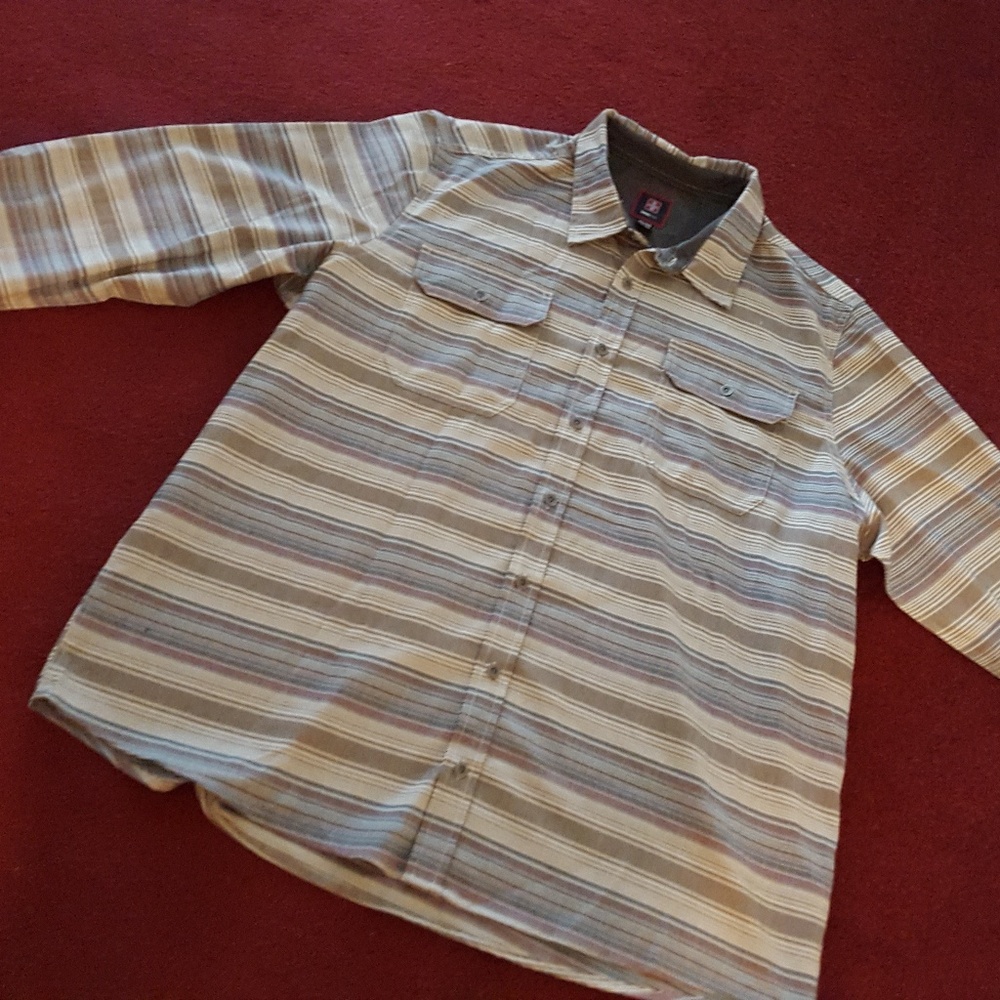 Swiss Tech Brown Stripe Casual Mens Shirt 2XL